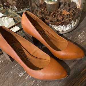 Zodiac Tan Leather Block Heels